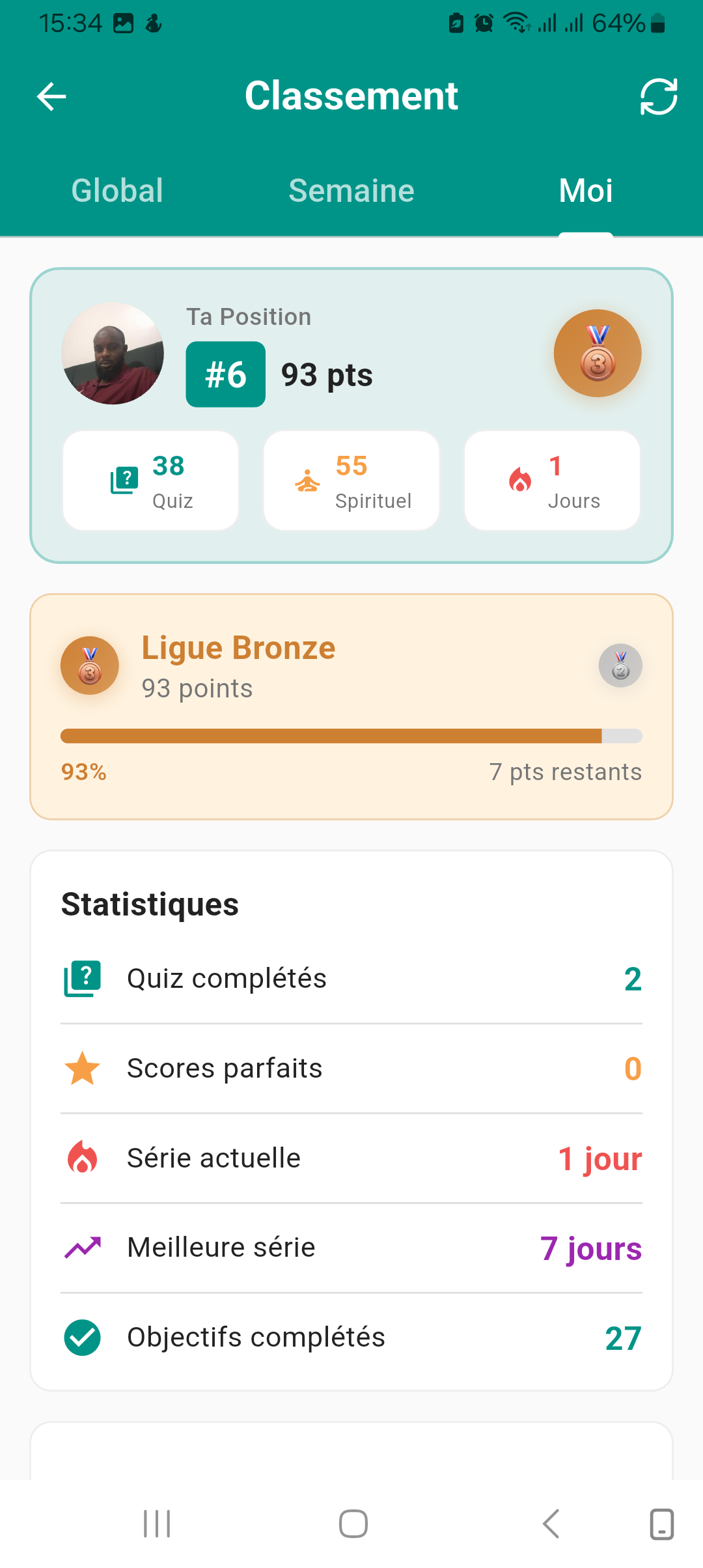 Statistiques personnelles et ligue dans Daradji