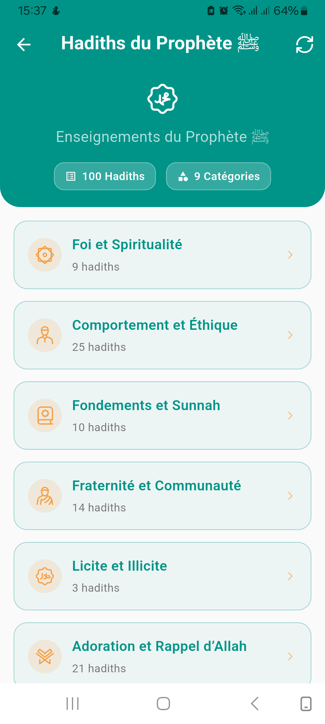 Catégories de hadiths du Prophète dans Daradji
